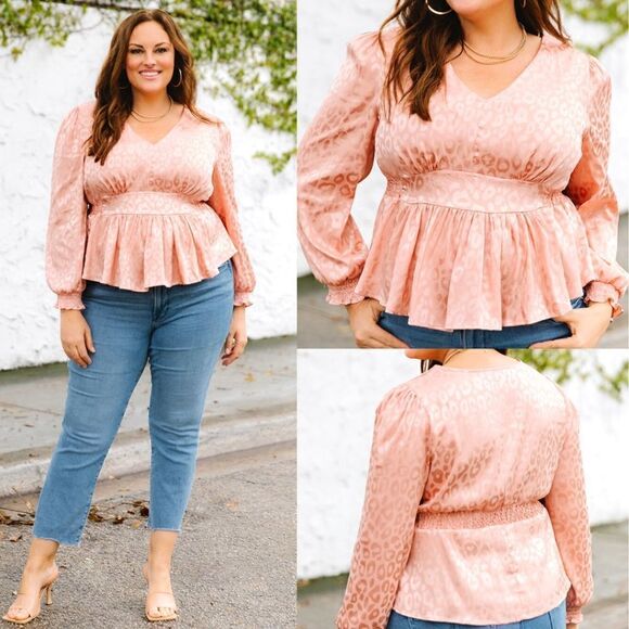 Plus Size Leopard Peplum Blouse - Picture 1 of 5